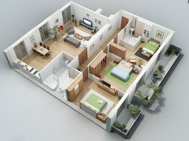 Alt: Mặt bằng nhà cấp 4 3 phòng ngủ mái Thái 63m2