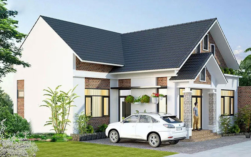alt: Mẫu nhà cấp 4 chữ L mái thái hiện đại
