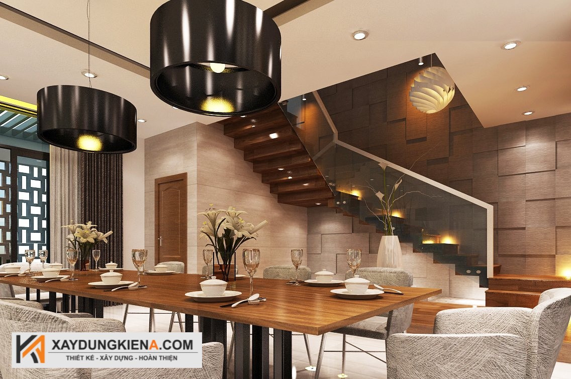 Alt text: Đèn thả trang trí phòng khách sang trọng