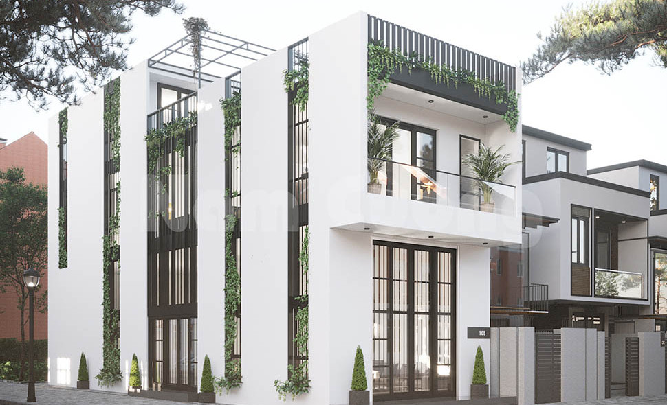 alt text: Mẫu thiết kế nhà phố 2 mặt tiền hiện đại