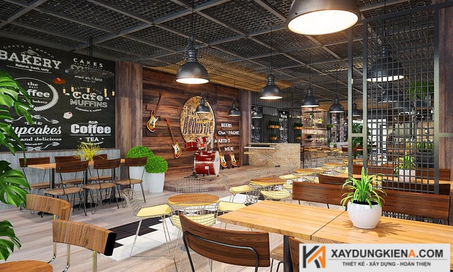 ánh sáng nhân tạo trong quán cafe