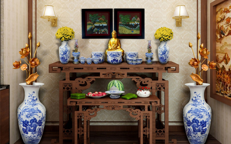cách thiết kế phòng thờ cho nhà ống 