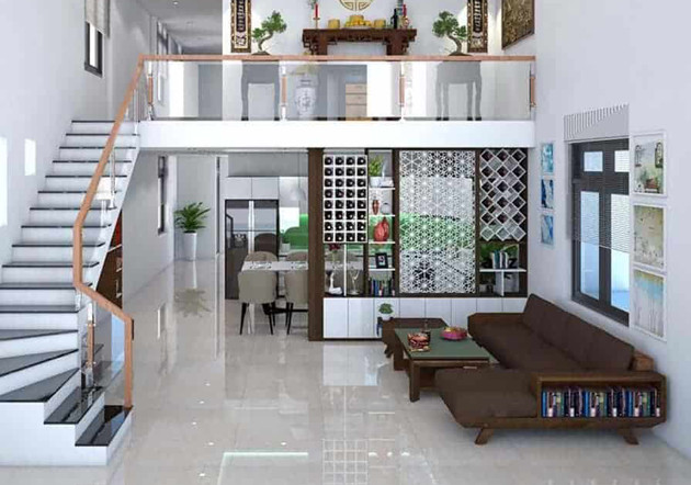 Cầu thang trong thiết kế nhà phố có tầng lửng
