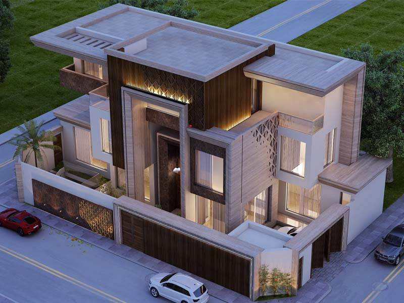 Mặt tiền biệt thự 4 tầng hiện đại