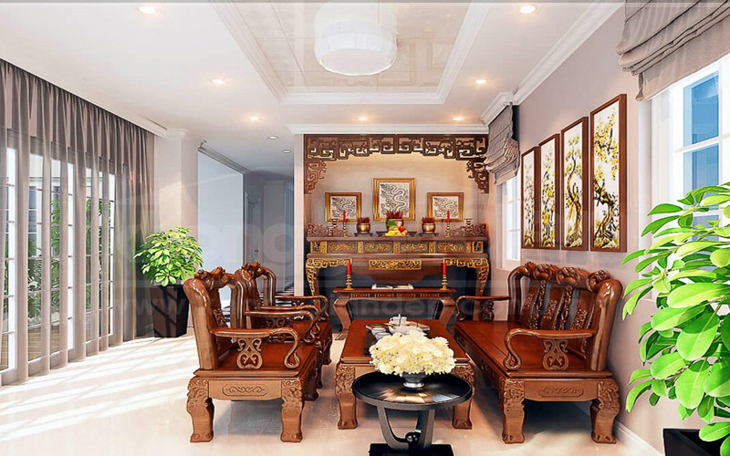 phong cách thiết kế phòng thờ cho nhà ống