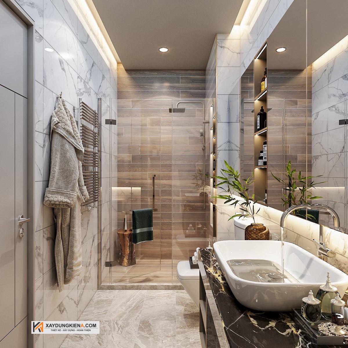 Phòng tắm kết hợp hai phong cách