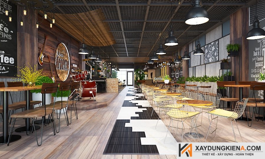 thiết kế không gian quán cafe với ánh sáng tự nhiên