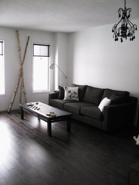 Ví dụ về sàn gỗ tối màu trong phòng khách